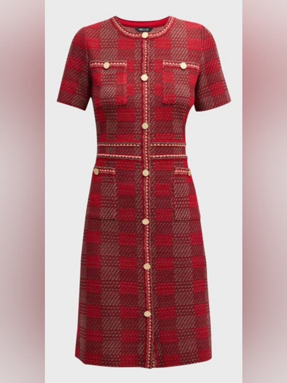Misook Bold Plaid Tweed Knit Sheath Dress